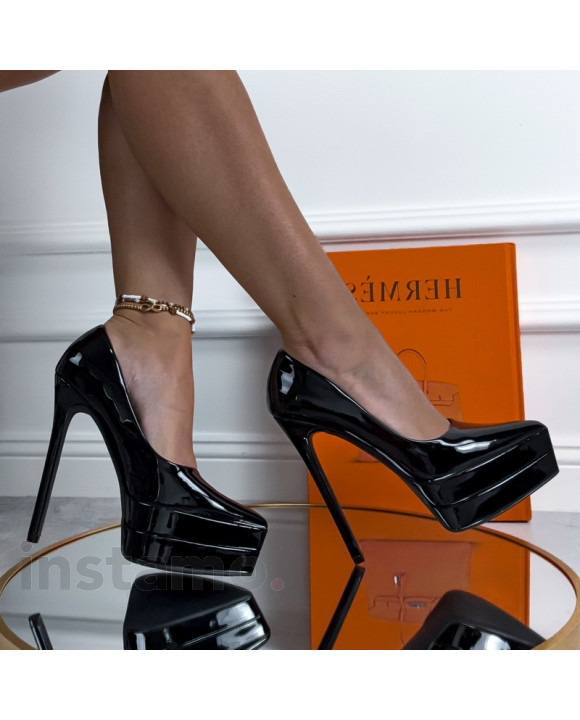 Černé lakované lodičky na platformě-317936-20