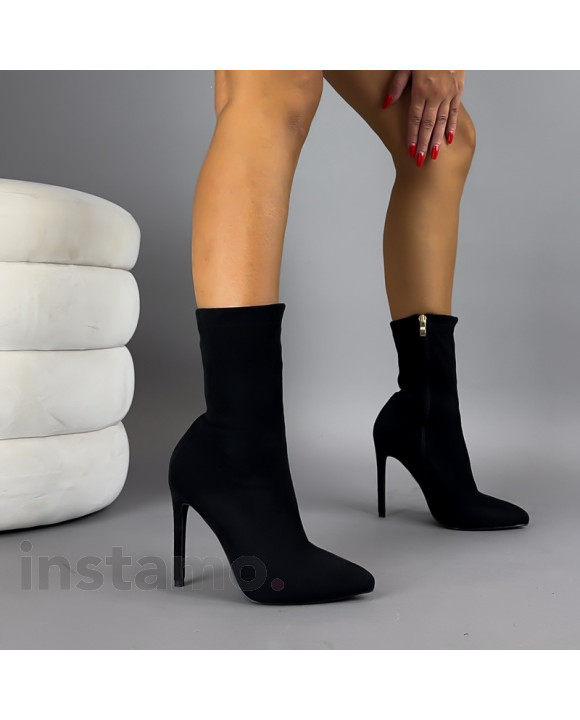 Černé semišové kotníkové boty na podpatku-322321-20