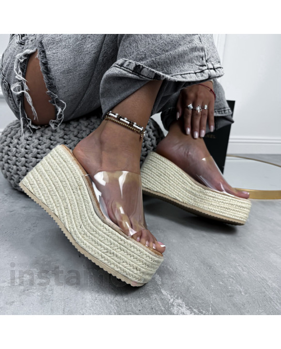 Průhledné pantofle na platformě-316721-20