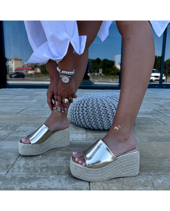 Zlaté pantofle na platform+-320065-20