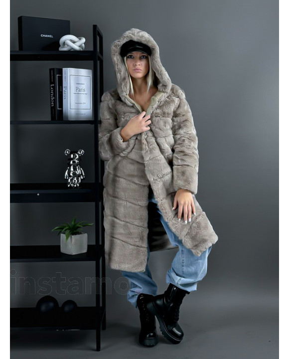 Hnědý dlouhý kožěšinový kabát-311312-20