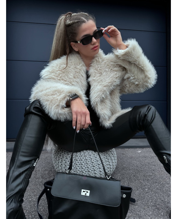 Béžový krátký kožešinový kabát-311401-20