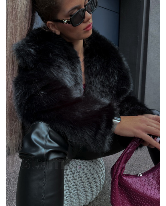 Černý krátký kožešinový kabát-311402-20