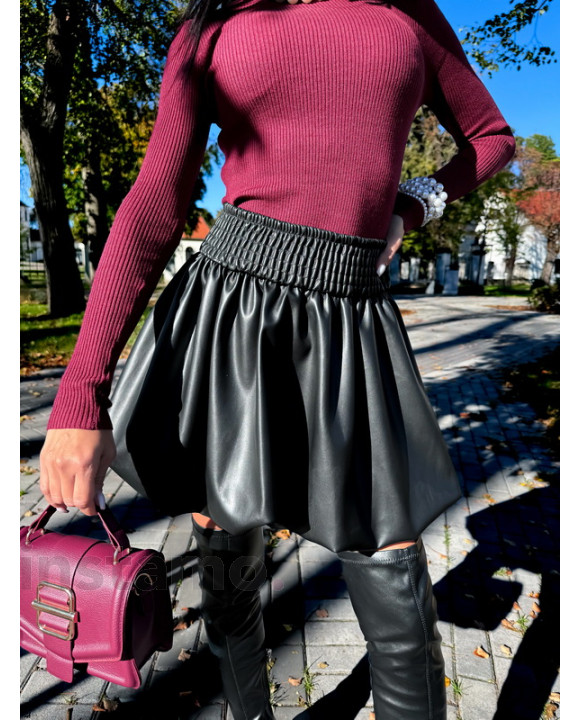 Černá koženková PUFFY sukně-311817-20