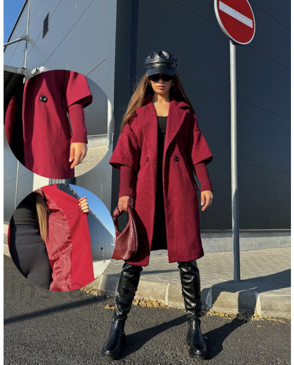 Vínový trendy kabát-313071-20