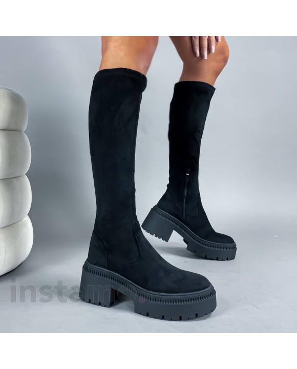 Černé semišové vysoké kozačky-313178-20