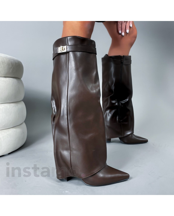 Hnědé vysoké kozačky-313389-20