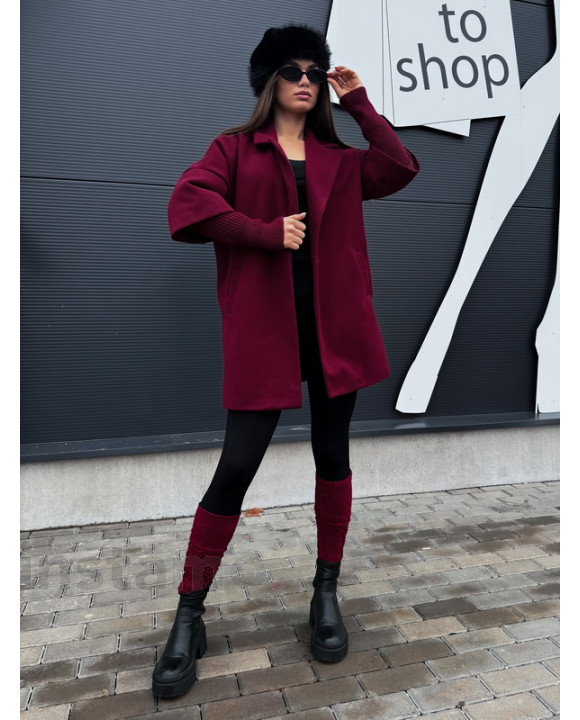 Vínový krátký kabát-313321-20