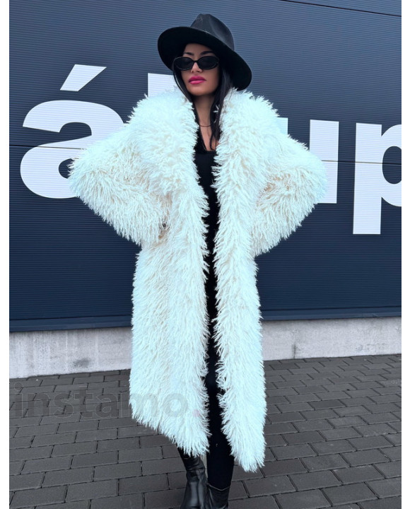 Bílý dlouhý kožešinový kabát-313993-20