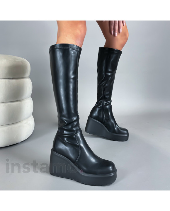 Černé vysoké kozačky na platformě-314055-20