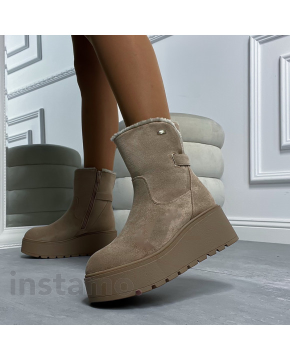 Světle hnědé semišové polokozačky na platformě-314193-20