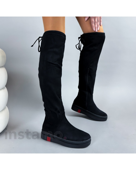 Černé semišové vysoké kozačky-314207-20