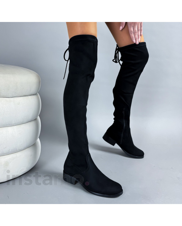Černé semišové vysoké kozačky-314200-20