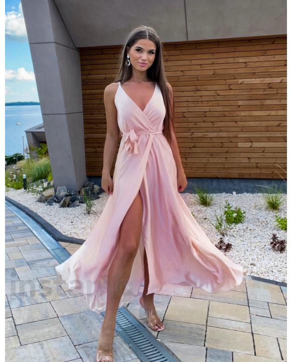 Růžové dlouhé saténové šaty-304397-20