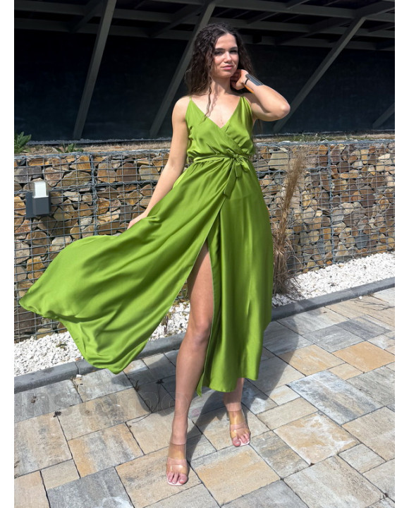 Dlouhé saténové šaty MATCHA-307449-20