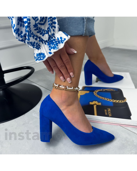Modré lodičky s hrubým podpatkem-264166-20