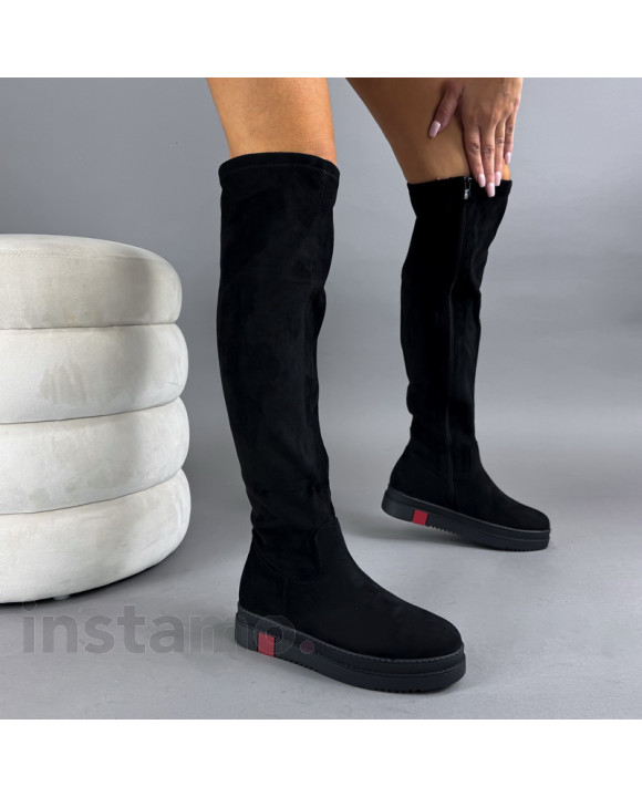 Černé semišové vysoké kozačky-323385-20