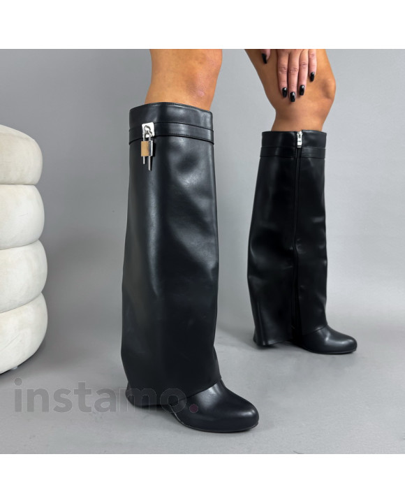 Černé vysoké kozačky na platformě-323461-20