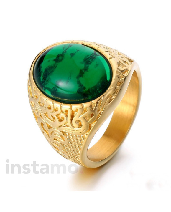 Pánský pozlacený prsten se zeleným kamenem-315837-20