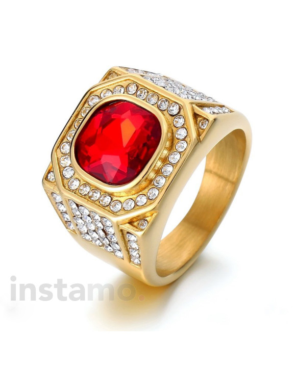 Pánský pozlacený prsten s červeným kamenem-315807-20