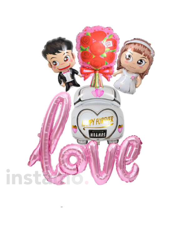 Set novomanželé + růžový balón LOVE-161025-20