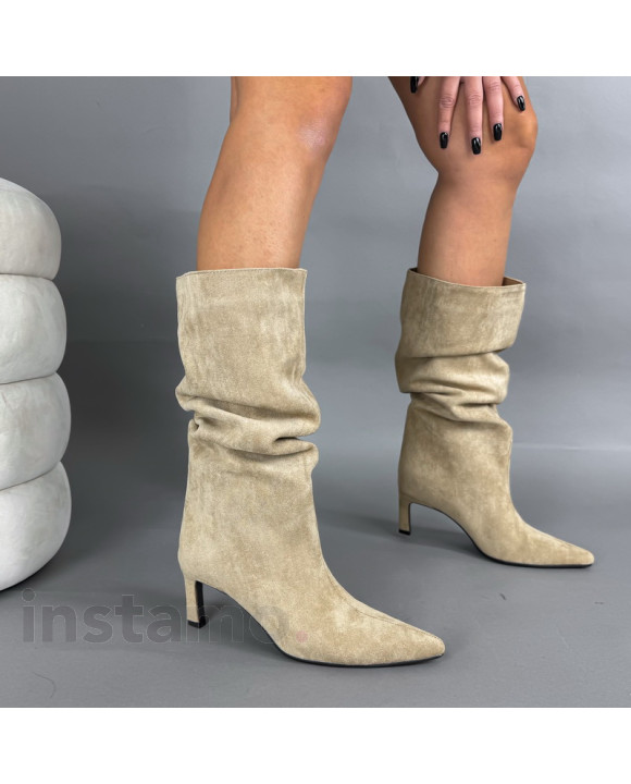 Světle hnědé semišové vysoké kozačky-323657-20