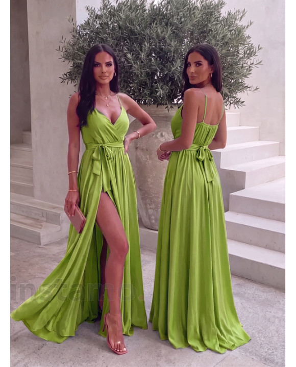 Dlouhé saténové šaty MATCHA-329257-20