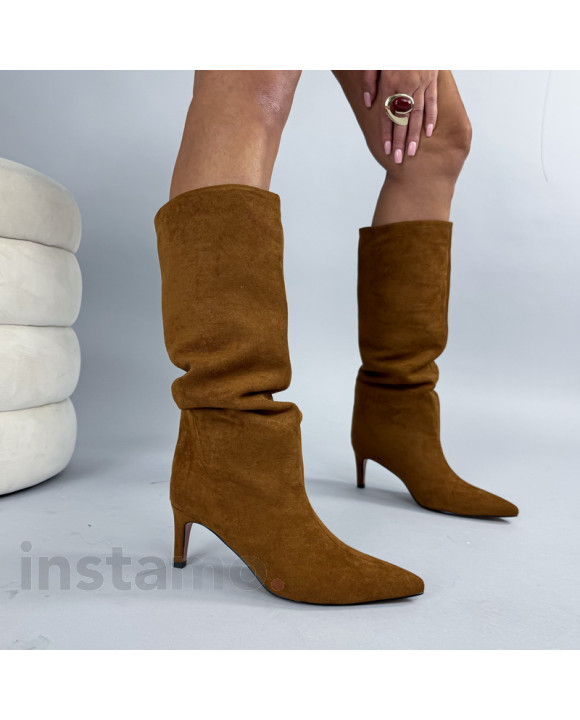 Hnědé semišové vysoké kozačky-323803-20