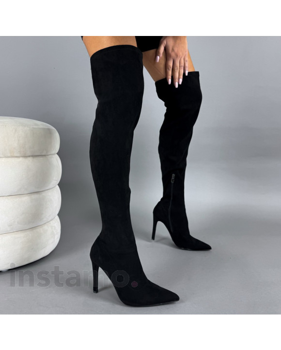 Černé semišové vysoké kozačky-323399-20