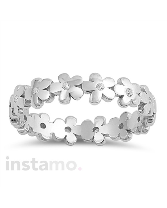 Strieborný prsteň s kvetmi 