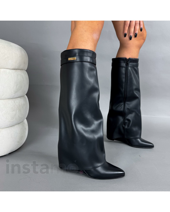 Černé vysoké kozačky na platformě-323650-20