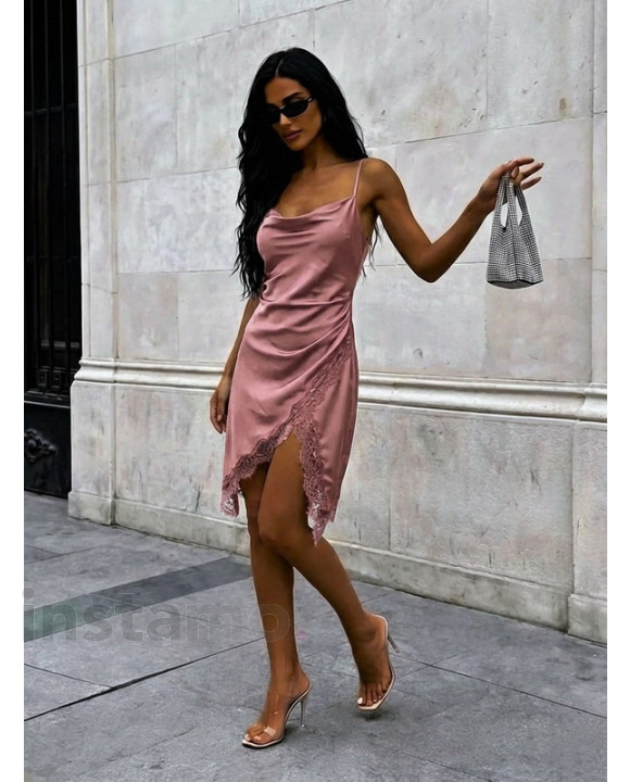 Růžové saténové šaty s krajkou-326638-20