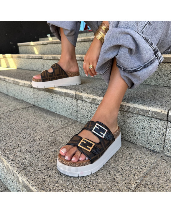 Hnědé vzorované pantofle-320670-20