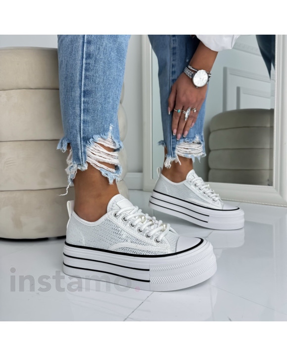 Bílé flitrované tenisky na platformě-324977-20