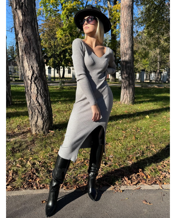 Šedé dlouhé ůpletové šaty-312077-20