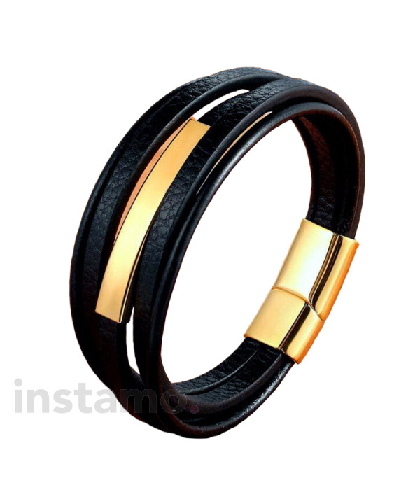 Pánský kožený náramek pozlacený-272556-20