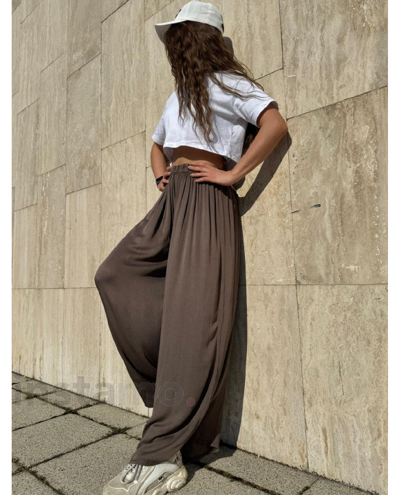 Tmavě hnědé široké kalhoty-317949-20