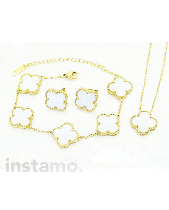 Bílá Dámská ocelová souprava pozlacená-322261-20