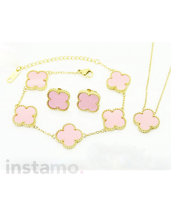 Růžová Dámská ocelová souprava pozlacená-322259-20