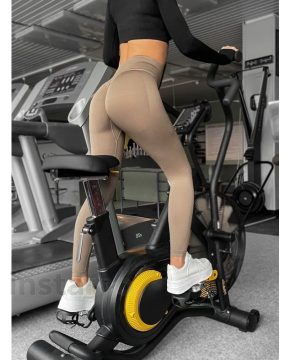 Hnědé PUSH-UP legíny s vysokým pásem-278169-20