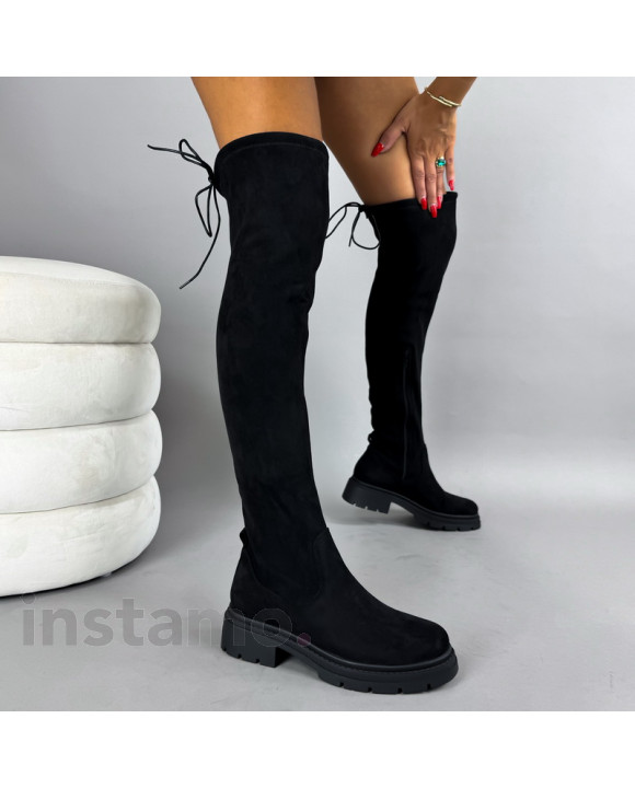 Černé semišové vysoké kozačky-322154-20