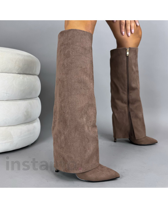 Tmavě hnědé vysoké kozačky-322596-20