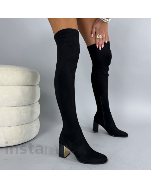 Černé semišové vysoké kozačky-323851-20