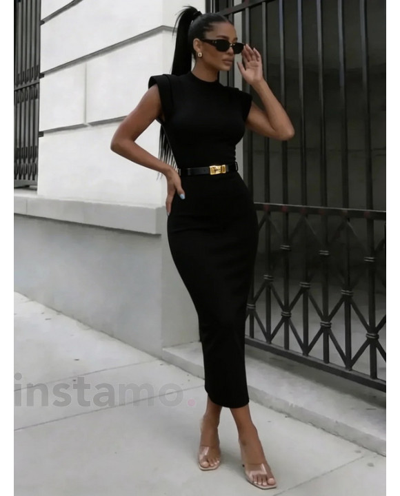 Černé vroubkované úpletové šaty s páskem-326588-20