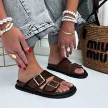 Tmavě hnědé semišové pantofle-326802-03