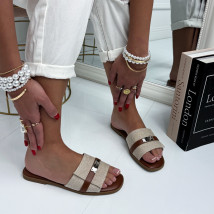 Béžovo-hnědé pantofle se sponou-326872-02