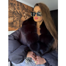 Péřová černá bunda s pravou kožešinou-321117-011