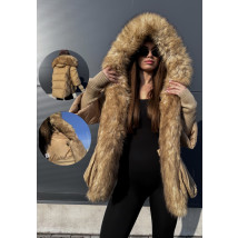 Světle hnědý luxusní kabát s kožešinou-313406-011