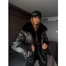 Luxusní černá bunda s kožešinou-313447-02