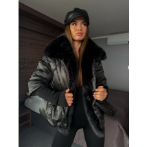 Luxusní černá bunda s kožešinou-313447-02